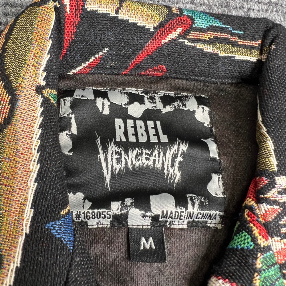 Rebel Vengeance Mens Tapestry Tattoo Print Button Down Shirt Skull Eagle Black M - Picture 4 of 7
